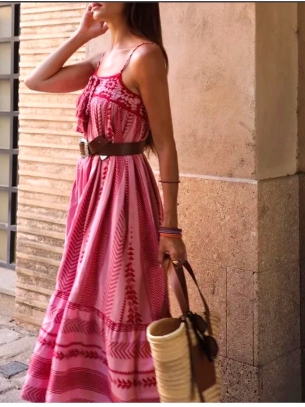 Women Sz L Boho Maxi Dress Crochet Patchwork Sleeveless Long Flowy Swing Dress - Picture 12 of 13